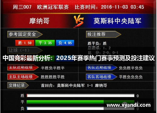 中国竞彩最新分析：2025年赛季热门赛事预测及投注建议